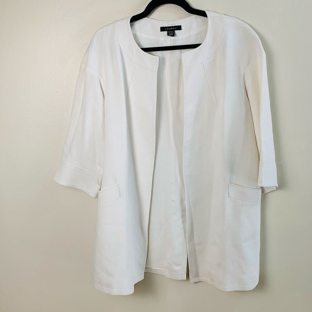 Louben Size XS Linen Blend Open Front Blazer Coat Jacket Ivory White Career - Picture 2 of 16
